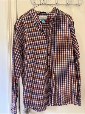 Columbia Orange Navy White Plaid Button-Down Shirt